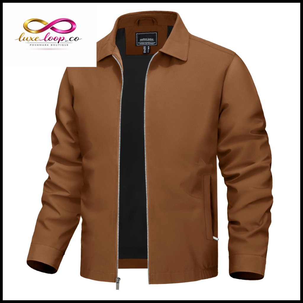 Lightweight Windbreaker Full Zip Jacket Casual Coat Laydown Collar Straight Fit